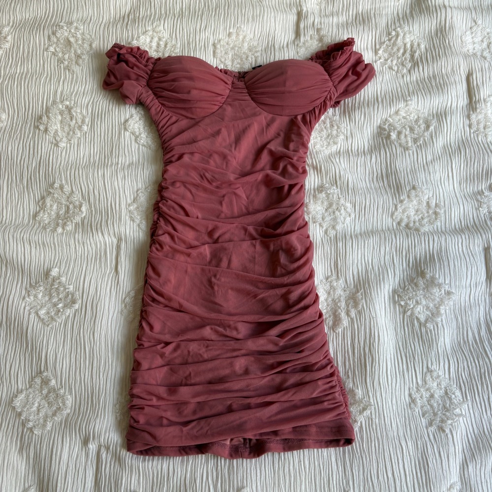 Windsor Dusty Rose Ruched Mesh Mini Dress PD70425S Coquette Fairycore Pink Small